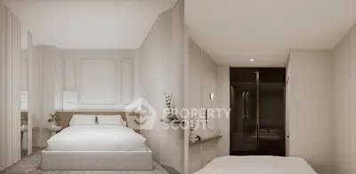 Luxurious modern bedroom with elegant decor and soft lighting