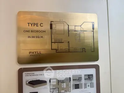 Type C one-bedroom floor plan at Phyll Phuket, 35.56 sqm, modern design.