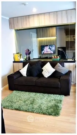 Modern living room with stylish decor and cozy seating area