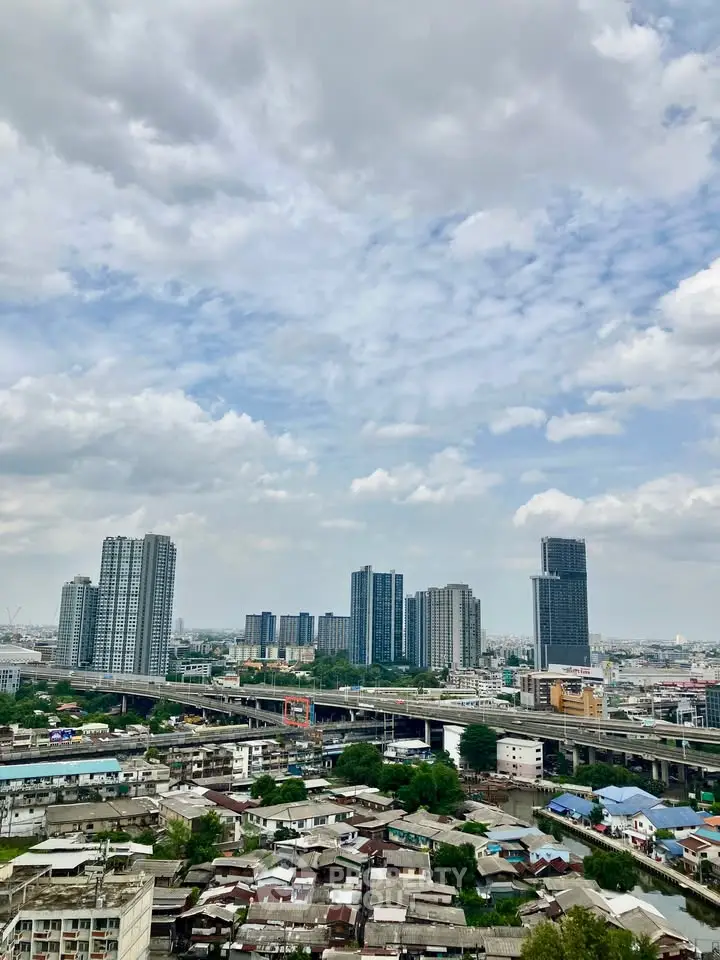 Stunning cityscape view showcasing modern high-rise buildings under a vibrant sky, perfect for urban living.