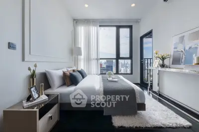 Luxurious modern bedroom with city view and elegant decor