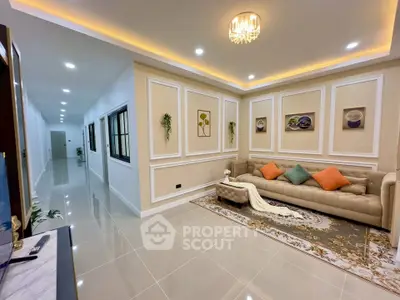 Luxurious living room with elegant decor and plush seating in modern apartment