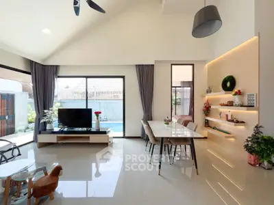 Spacious modern living room with high ceilings and elegant decor