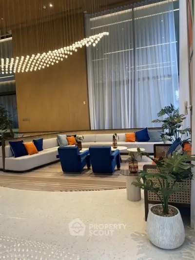 Luxurious modern living room with elegant lighting and stylish decor