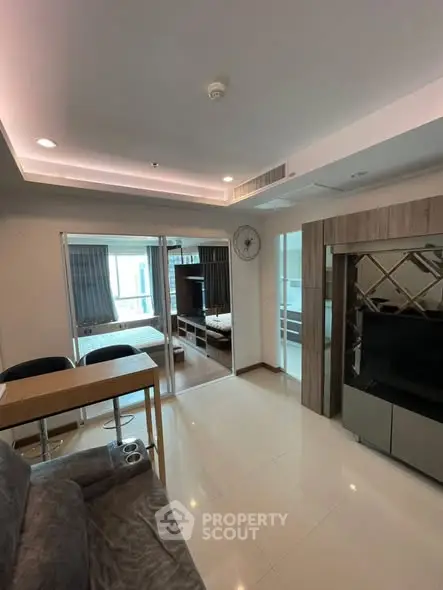 Modern living room with open layout and stylish decor