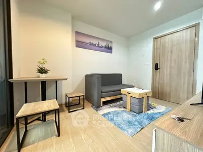 Modern living room with cozy seating and stylish decor