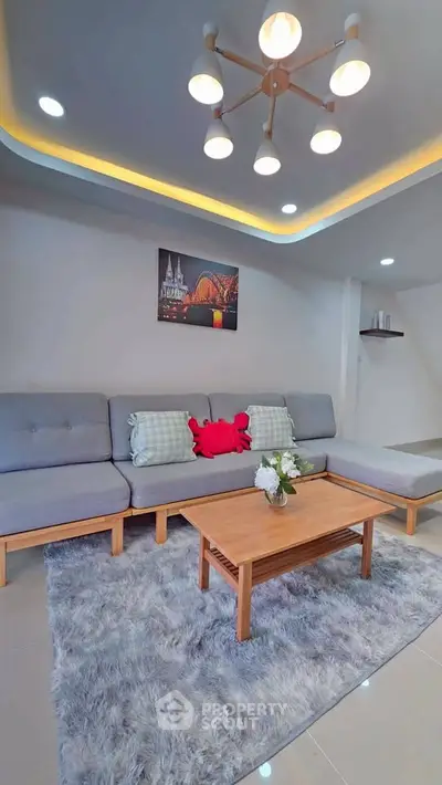 Modern living room with stylish decor and cozy seating area