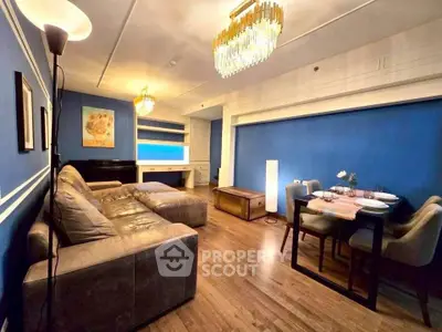 Stylish living room with elegant lighting and modern furniture in a cozy apartment.