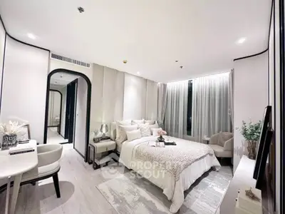 Luxurious modern bedroom with elegant decor and ambient lighting