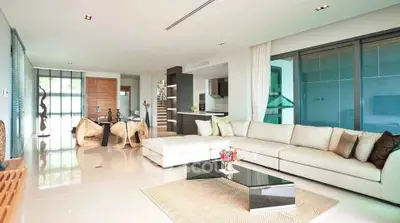 Luxurious modern living room with spacious open layout and elegant decor