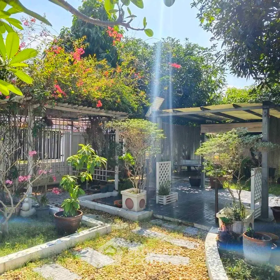 Charming garden oasis with lush greenery and vibrant flowers, perfect for relaxation and outdoor enjoyment.