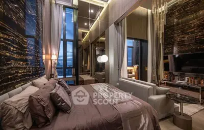 Luxurious bedroom with floor-to-ceiling windows and elegant decor