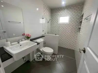 Modern bathroom with sleek fixtures and stylish tile design