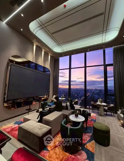 Luxurious living room with panoramic city view and modern decor