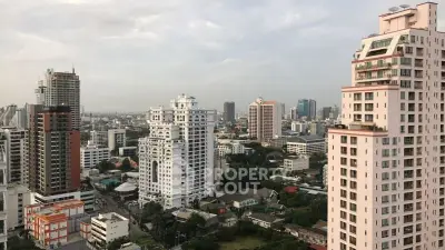 Stunning cityscape view showcasing modern high-rise buildings and urban skyline.