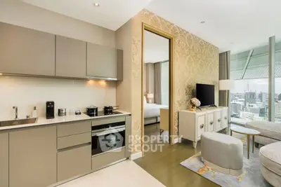 Luxurious modern apartment with open kitchen and stunning city view