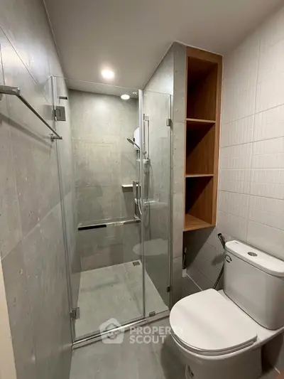 Modern bathroom with glass shower and sleek design