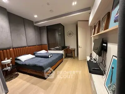 Luxurious modern bedroom with stylish decor and cozy ambiance