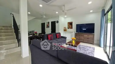 Spacious modern living room with stylish furniture and natural light