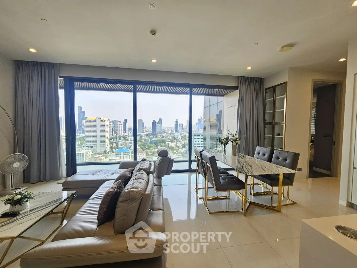 Luxurious living room with stunning city view and elegant decor