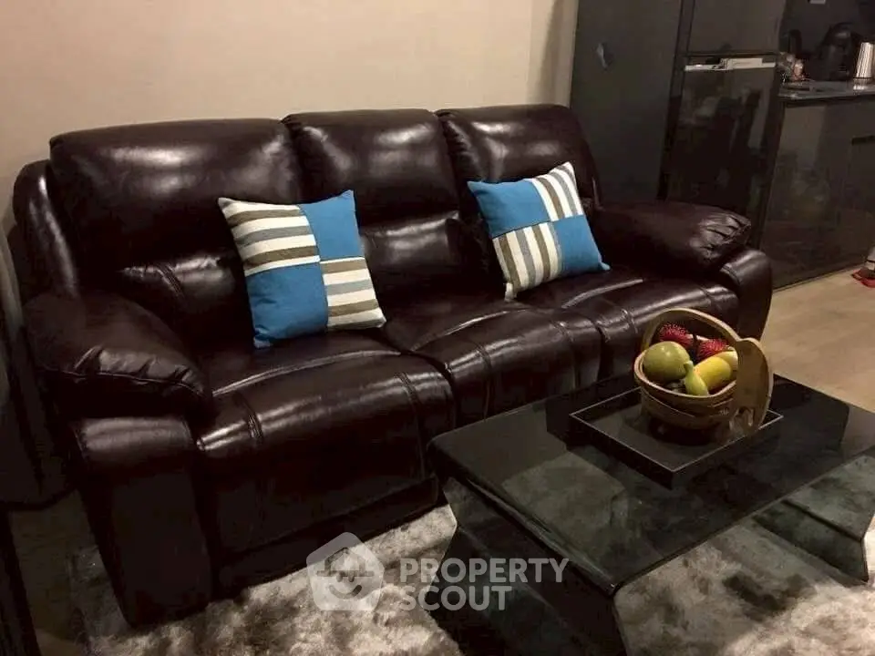 Luxurious leather sofa in modern living room with stylish decor