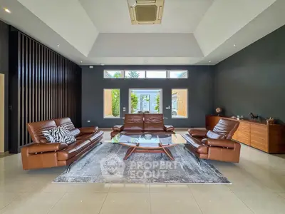 Luxurious living room with modern leather sofas and stylish decor