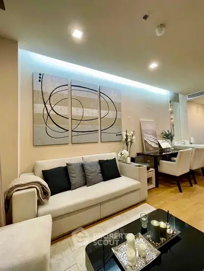 Elegant living room with modern decor and cozy seating area