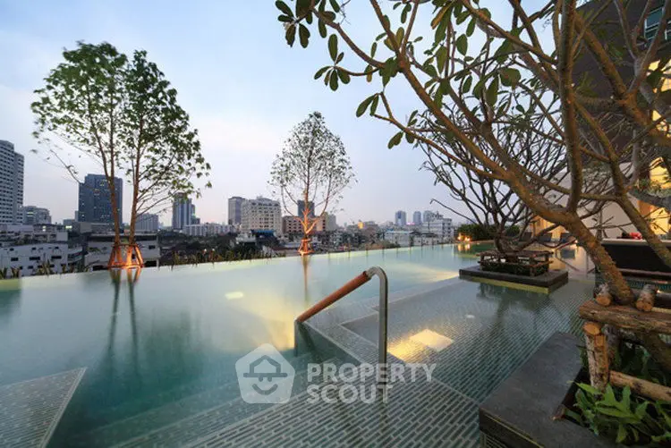Luxurious rooftop infinity pool with stunning city skyline view