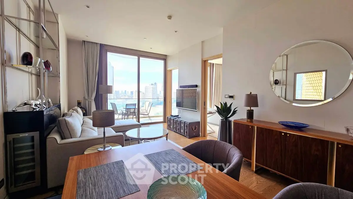 Luxurious living room with stunning city view and elegant decor