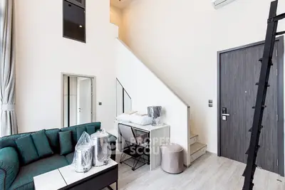 Modern loft apartment with stylish interior and mezzanine level