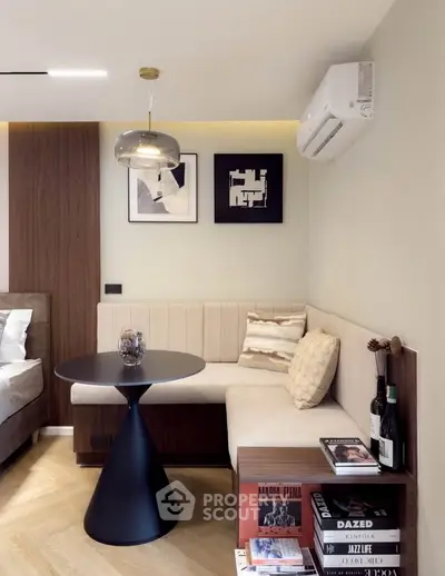 Modern living room with stylish corner seating and contemporary decor