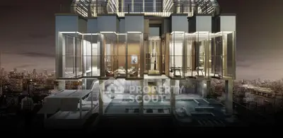 Luxurious modern high-rise apartment with stunning city views and elegant design.