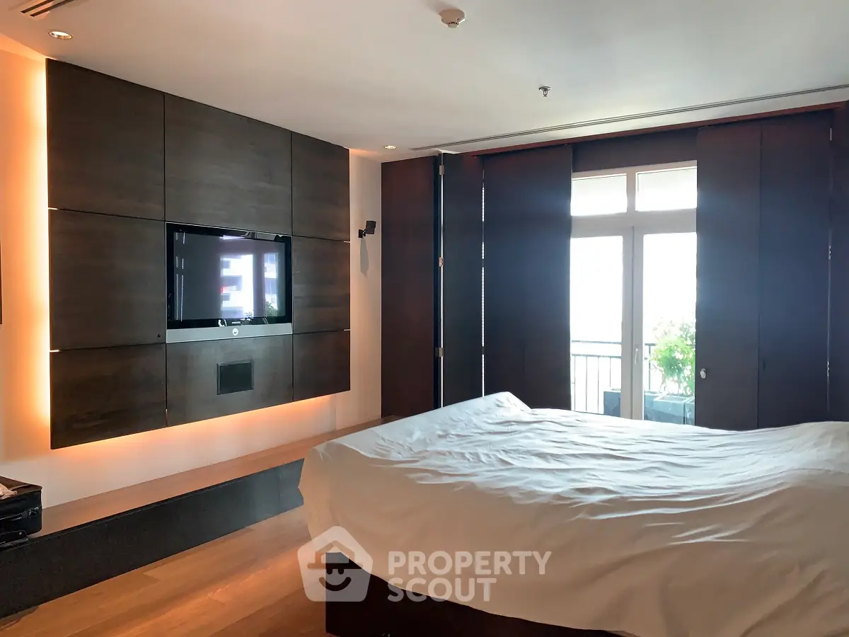 Luxurious bedroom with modern design and natural light