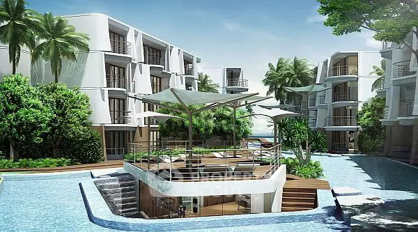 Luxurious resort-style apartment complex with stunning pool and modern architecture.