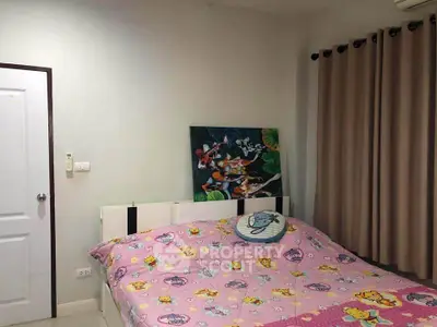 Cozy bedroom with colorful bedding and modern decor