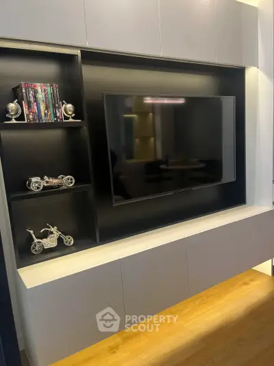 Modern living room with sleek TV unit and stylish decor
