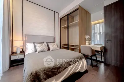 Luxurious bedroom with modern design and elegant furnishings in a high-end apartment.