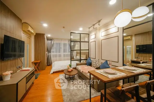 Modern open-plan living room with stylish decor and cozy ambiance
