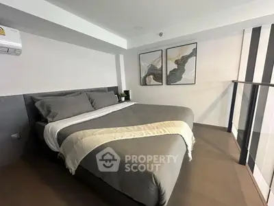 Modern bedroom with stylish decor and cozy ambiance