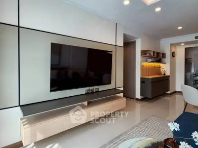 Modern living room with sleek TV unit and stylish decor, perfect for contemporary urban living.