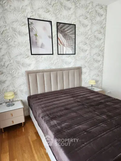 Modern bedroom with stylish decor and elegant bed setup