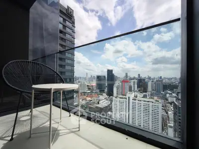 Stunning balcony view of city skyline from modern high-rise apartment