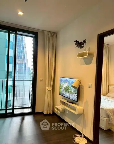 Modern apartment with balcony view and sleek interior design