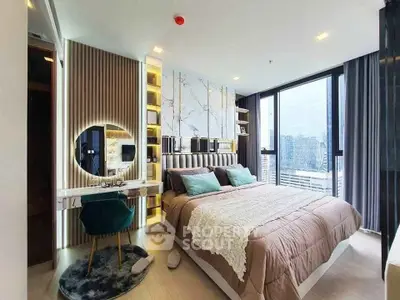 Luxurious modern bedroom with city view and elegant decor