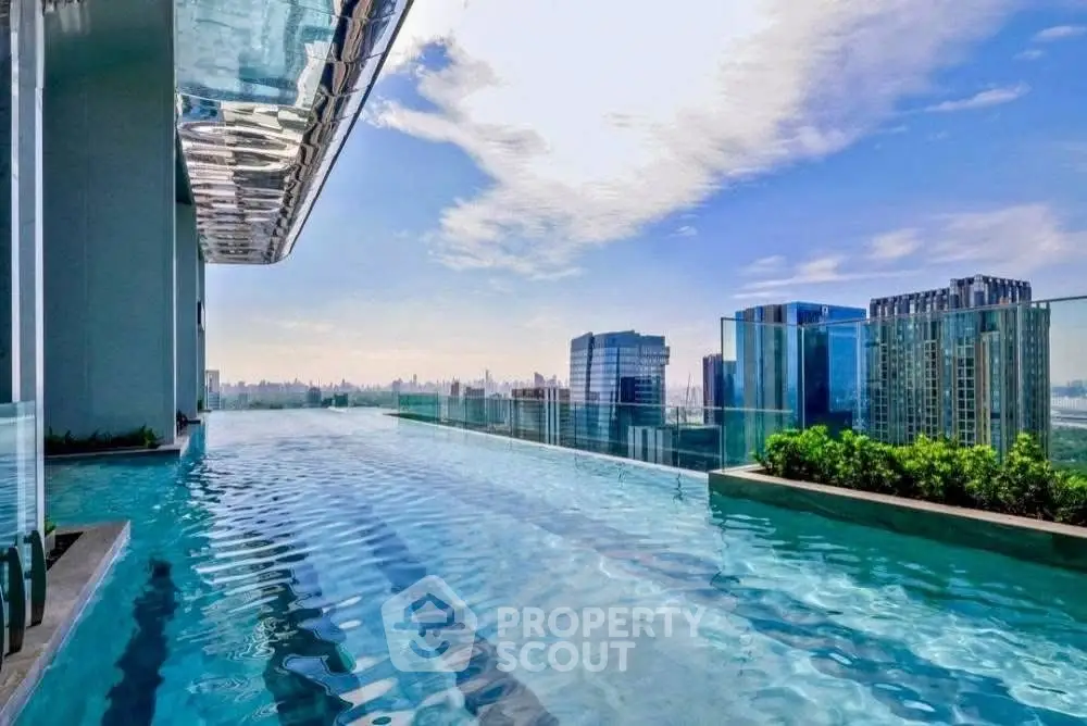 Luxurious rooftop infinity pool with stunning city skyline view