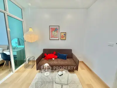 Modern living room with stylish decor and cozy seating area