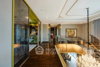 Luxurious duplex interior with elegant chandelier and modern decor