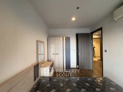 Modern bedroom with wooden furniture and sleek design