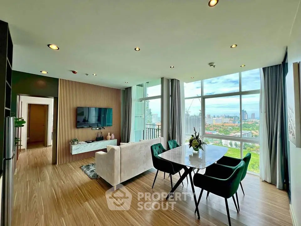 Luxurious high-rise living room with stunning city view and modern decor