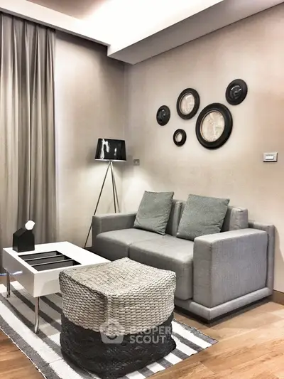 Modern living room with stylish decor and cozy seating area
